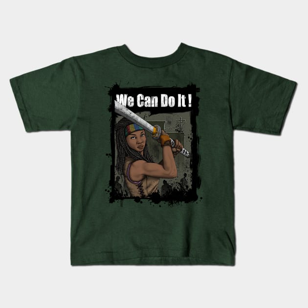 Michonne: We Can Do It! Kids T-Shirt by FuManChu